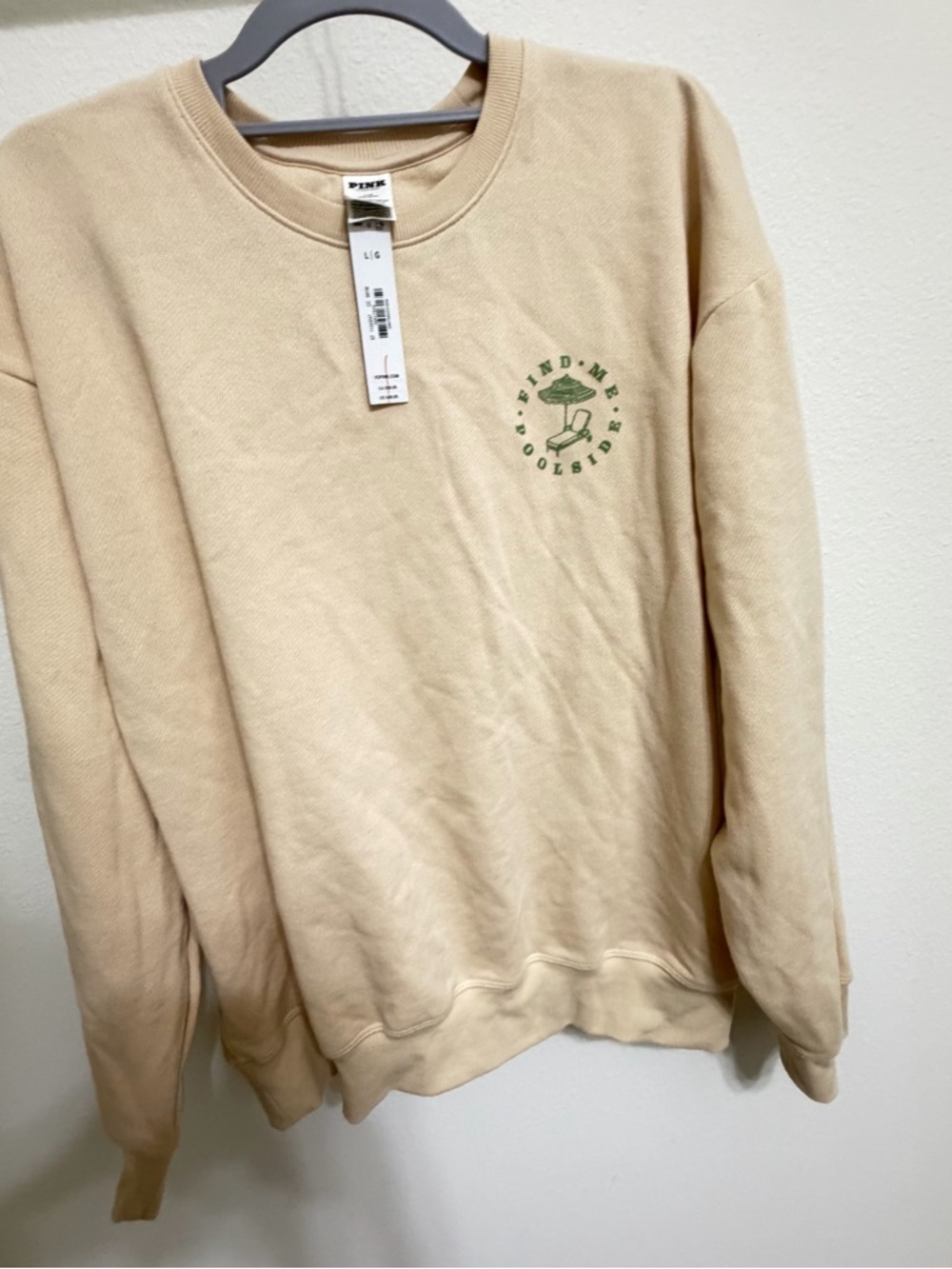 Victoria's Secret PINK Long Sleeve Fleece Crew Neck Sweatshirt find me poolside